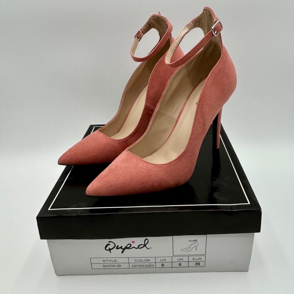Qupid Women's Suede Stiletto‎ Heels with Straps Dusty Rose Size 8 Lightly Worn